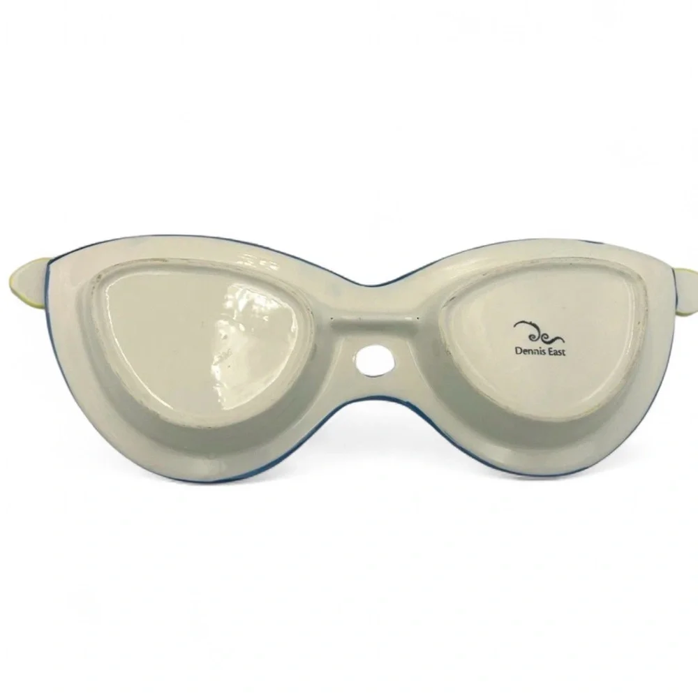 Dennis East HAND PAINTED Ceramic Sunglasses Divided Serving Dish 14” Blue Yellow